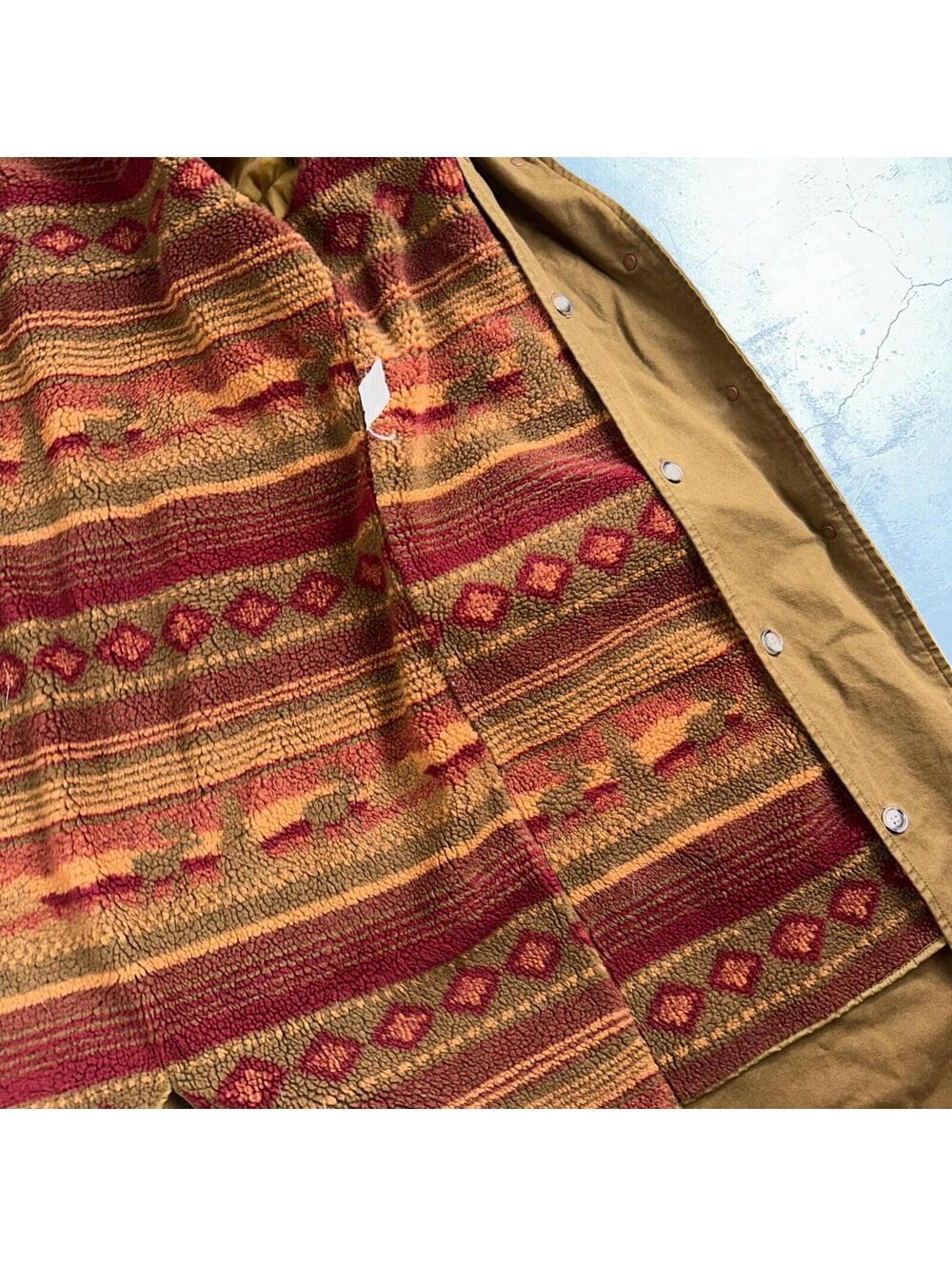 Vintage LL Bean Aztec Fleece Lined Womens Canvas Long Button Duster Coat M - Picture 5 of 16